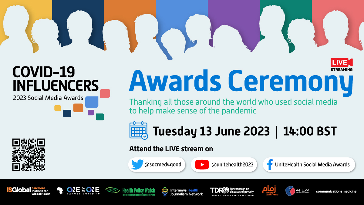 📣 Join us tomorrow, 13 June, for the highly anticipated announcement of the 2023 #COVID19 Social Media Awards by @socmed4good! 🏆 It's time to honour the exceptional individuals who surpassed all expectations!

More details: 
🔗 ow.ly/7XCQ50OJNA9

#socmed4good