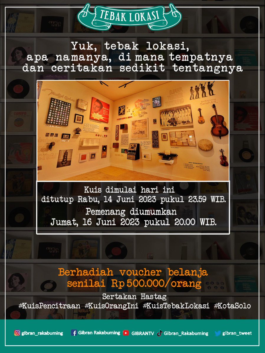 gibran_tweet's tweet photo. Kuis Tebak Lokasi

Berhadiah voucher belanja senile Rp500.000/orang.

Yuk, tebak lokasi, apa namanya, di mana tempatnya dan ceritakan sedikit tentangnya!

Kuis dimulai hari ini dan ditutup Rabu, 14 Juni 2023 pukul 23.59 WIB. https://t.co/kOhi56MbHL