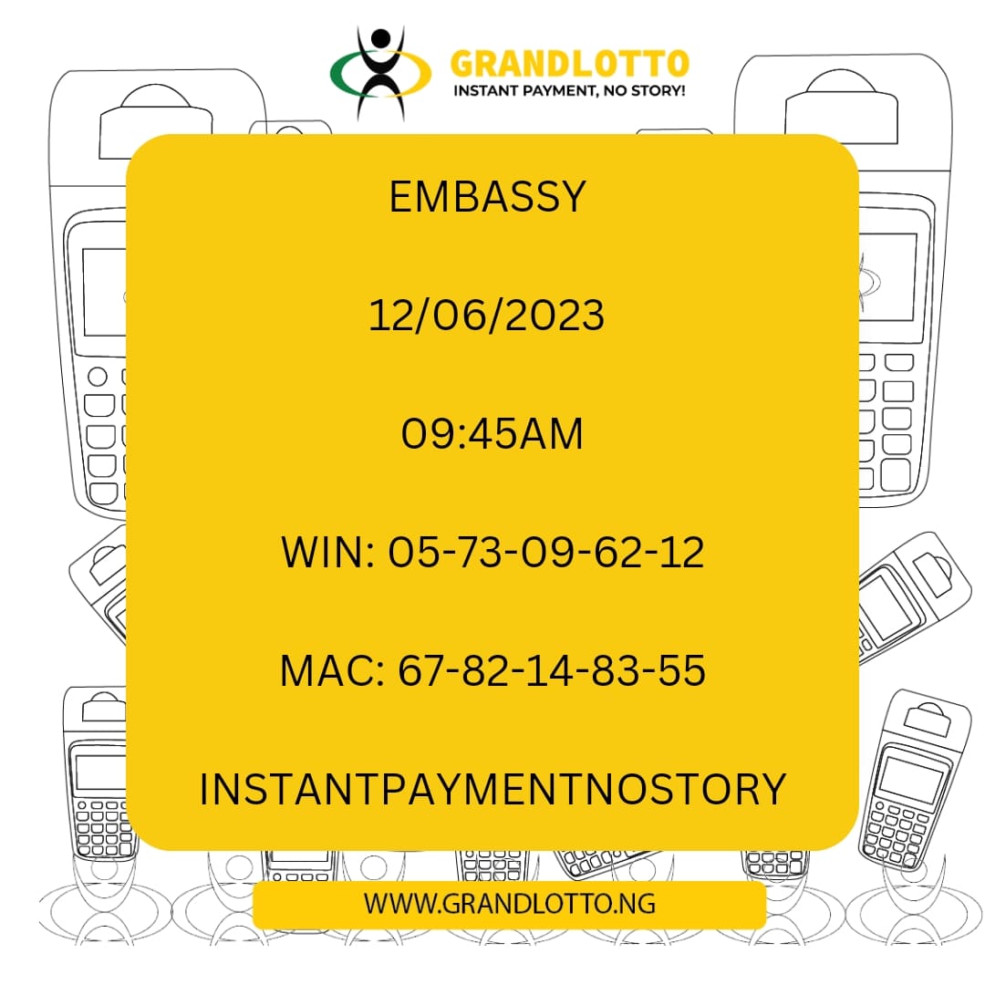 EMBASSY RESULT

#Instantpayment #nostory #Grandlotto #lotto #Lottonigeria #indoorgames #playandwin #playanywhere #winningsanywhere #cashout #chooseyellowterminal