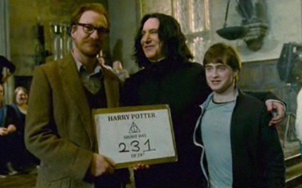 David Thewlis (Lupin) ve Alan Rickman (Snape) Harry Potter çekimlerinin son gününde.