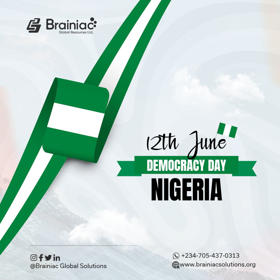 Freedom is all we need in our hearts, Our future is so vibrant and full of colours. May this day bring everyone peace, happiness, and wealth.

Happy democracy day Nigeria!

Call +234-705-437-0313 and talk to our experts

#brainiacglobalsolutions #democracyday #nigeriademocracyday