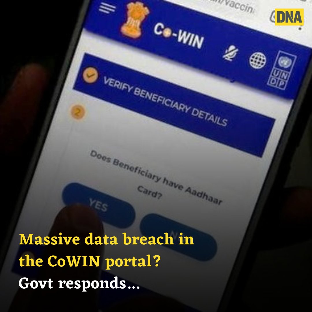 dna's tweet image. Several media reports suggested that the CoWIN portal breach allowed access to all personal details that an individual furnished on the portal in order to receive the vaccine.

dnaindia.com/india/report-c…

#CoWIN | #CoWINApp