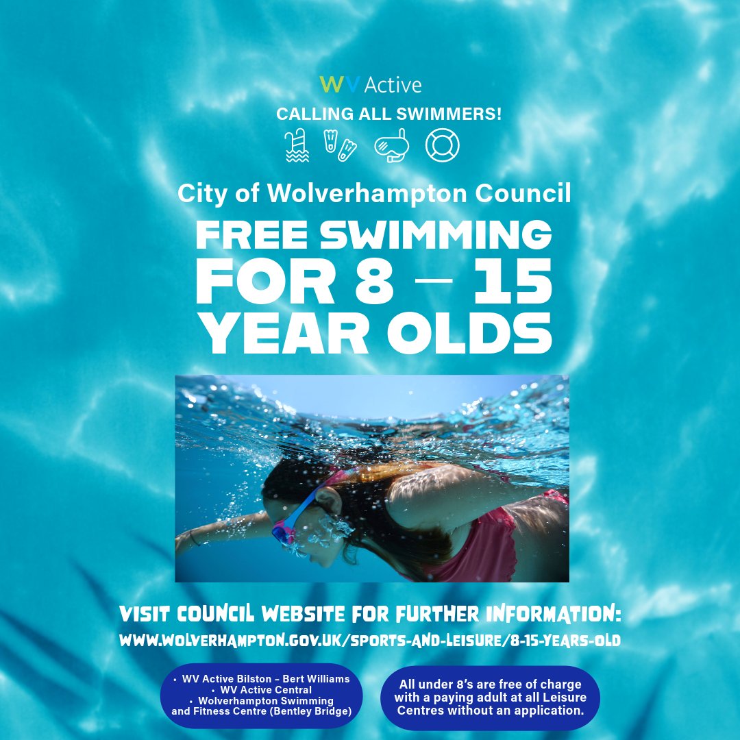 Free swimming sessions available within Wolverhampton for 8-15 year olds!
Please see the council website for further information:
wolverhampton.gov.uk/sports.../8-15…