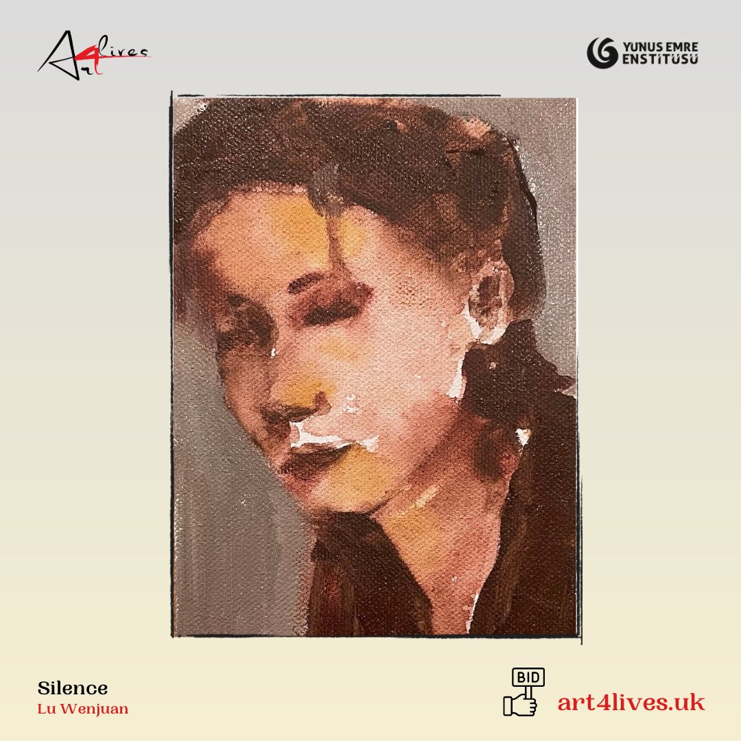 art4lives's tweet photo. "Silence” by Lu Wenjuan. 
- This is an oil painting on canvas.
- Size is approx. 15x10 cm.
- This artwork is available for the auction at https://t.co/sPVN2WndEp.
- All proceeds will be donated for helping people affected by the earthquake in Türkiye. https://t.co/2xgqH3x5lQ
