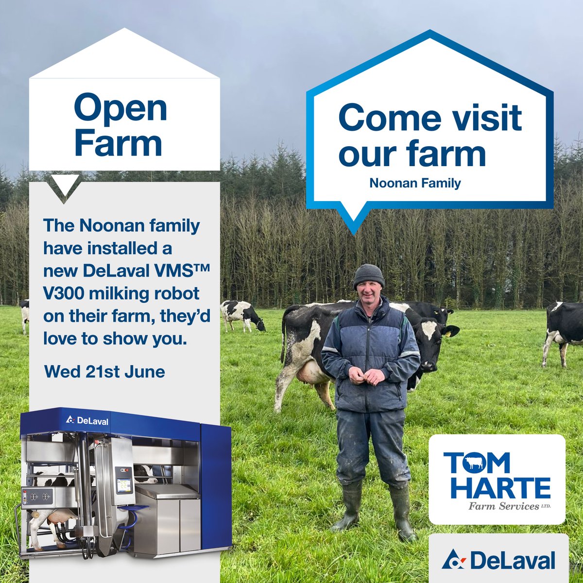 We are all set for our Open Day which is taking place next Wednesday week June 21st on the Noonan Family Farm in Glenville.

Fantastic opportunity to see a <a href="/DeLaval/">DeLaval</a> VMS V300 Milking Robot in action on the farm.

11am to 4pm
Location: Leopards Hill, Glenville, Co Cork T56E923