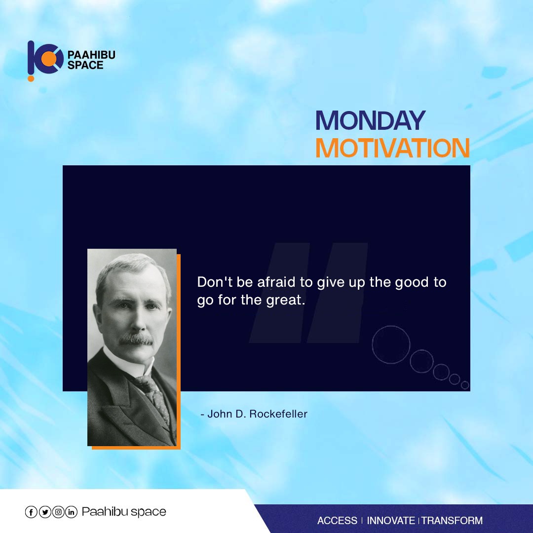 Embrace the Week with Monday Motivation! 💪 Don't be afraid to let go of the good for the great. Inspiring words by John Rockefeller. #MondayMotivation #GreatnessWithin #EmbraceTheChallenge #MotivationMonday #DreamBig #GoForGreatness #SuccessMindset