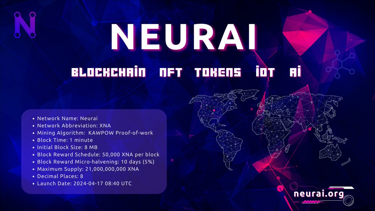 #Neurai was born to bring real decentralization using #PoW and #Layer1 to connect the real world through Open Hardware #IoT and Open Source #AI with Neurai's blockchain assets.

No VC/ICO behind Neurai, just people to connect with other people 🌎🌍🌏

#XNA #Bitcoin #Ethereum