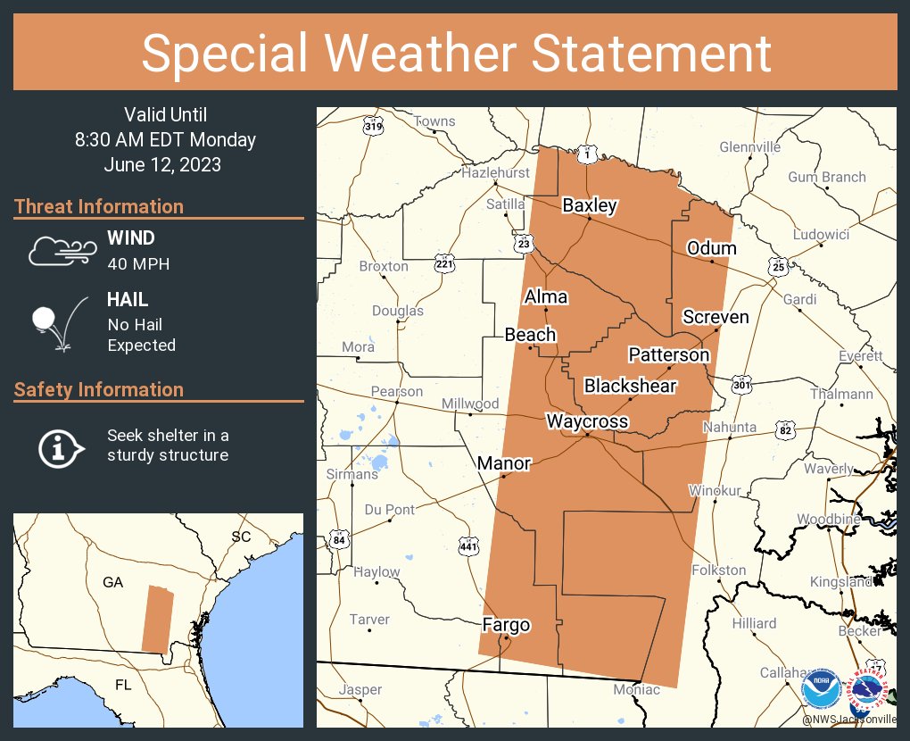 NWS Jacksonville on Twitter "A special weather statement has been