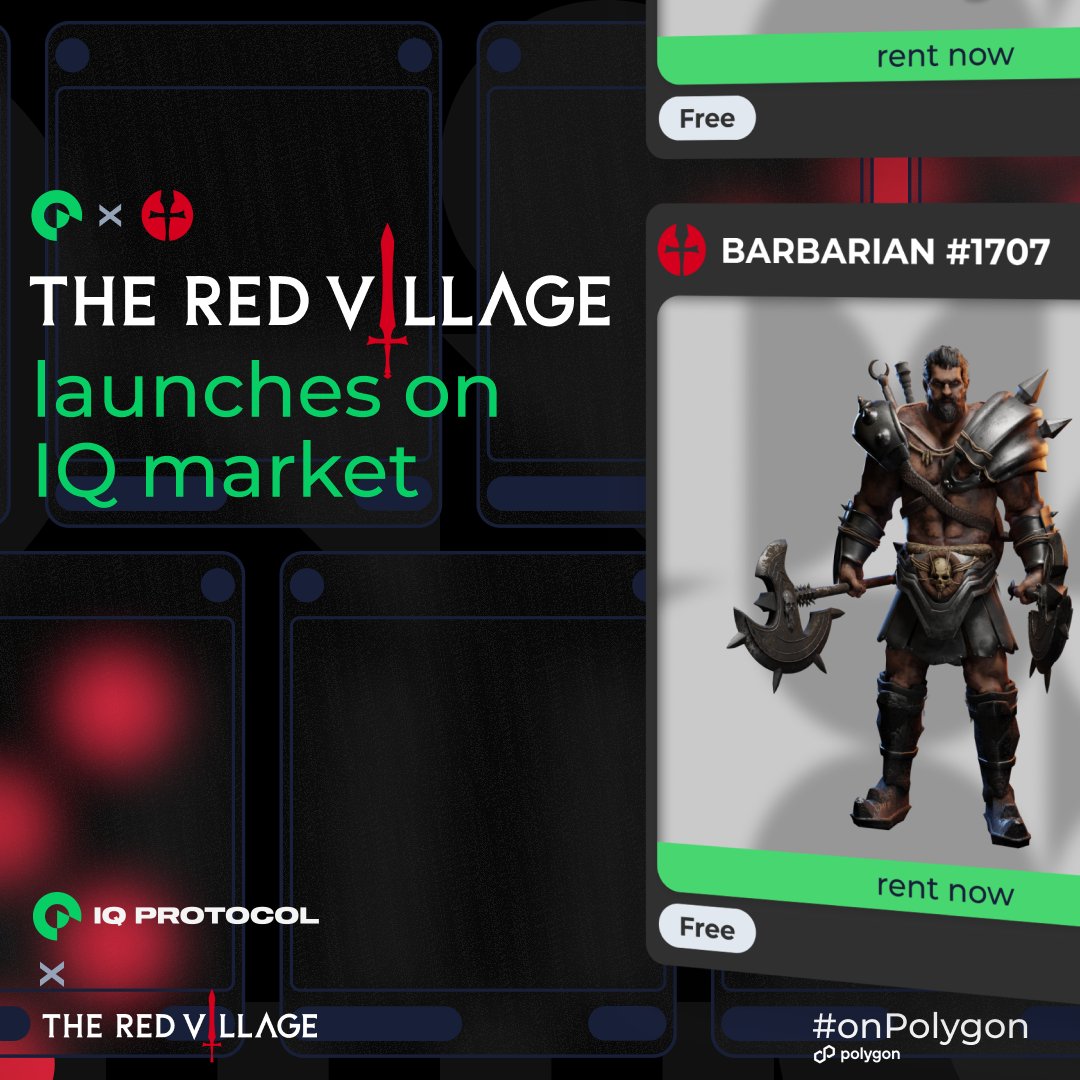 NEW: IQ Market is LIVE with <a href="/TheRedVillage/">THE RED VILLAGE</a> #onPolygon 🧠⚡️

What’s in store?
🤑$35K ‘New Blood’ tournament, June 19 – largest NFT rental event in #Web3Gaming history
🤗FREE ‘Champion’ #NFT rentals w/ reward splits + gasless transactions
😮+ surprises

▶️blog.iq.space/iq-market-goes…
