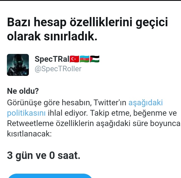 Hiç birşey yapmadan gerekçe bile olmadan hesabıma kısıtlama da ne oluyor <a href="/elonmusk/">Elon Musk</a> <a href="/Twitter/">Twitter</a> @TwitterDev . What the fuck?
