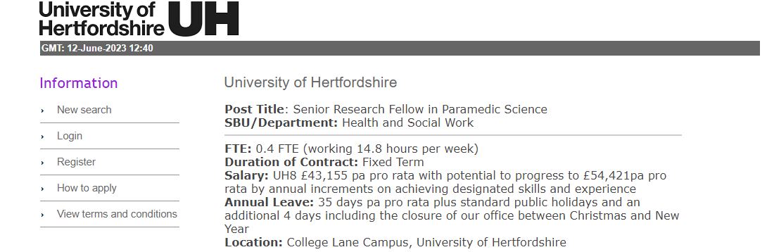 Great opportunity to progress in research but remain clinical if you wish. Paramedic Senior Research Fellow 0.4 FTE working with a great team (I'm bias-it's my team😂). I'm committed to increasing opportunities to combine a research career with clinical so secondment is an option