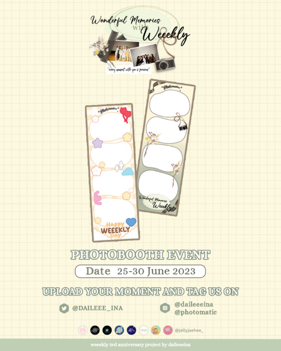 Daileee_INA's tweet photo. Daileee INA Present :
Special 3rd Anniversary Weeekly 🎁

Photobooth Event
🗓️ Start 25 June 2023
📍 Photomatic 

Jangan Lupa Share keseruan kalian dan tag kita yaa karena nanti akan ada Giveaway special dari kita ^^

#이수진 #먼데이 #박소은 #지한 #이재희 #조아 #위클리 #Weeekly https://t.co/mDJtHGhamk