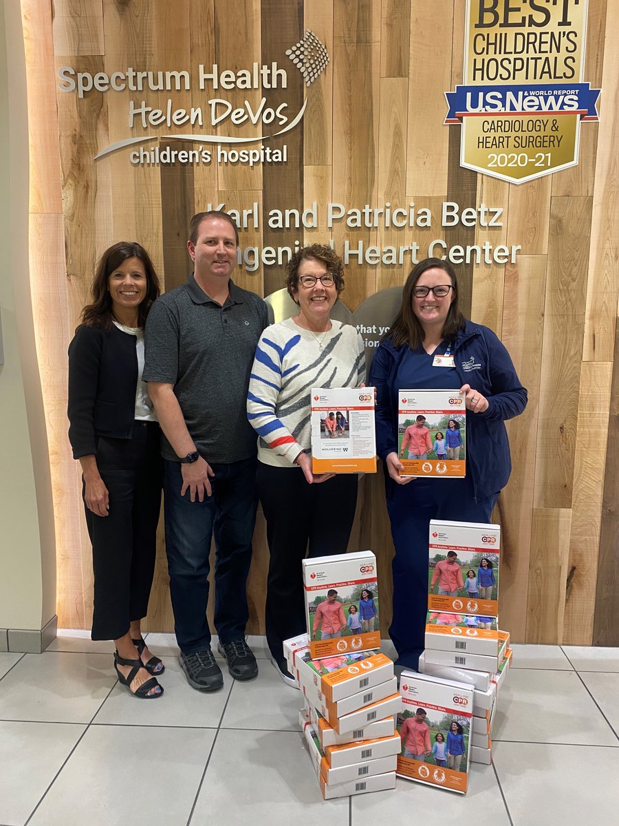 MichiganAHA's tweet photo. Thank you #GrandRapidsGoRed sponsor @WolverineWW for sponsoring 20 CPR anytime kits, placed at @CorewellHealth's @devoschildrens Karl and Patricia Betz Congenital Heart Center. These kits will be provided to congenital heart defect patients and their families. #CPRsaveslives https://t.co/NZN5CgRaau