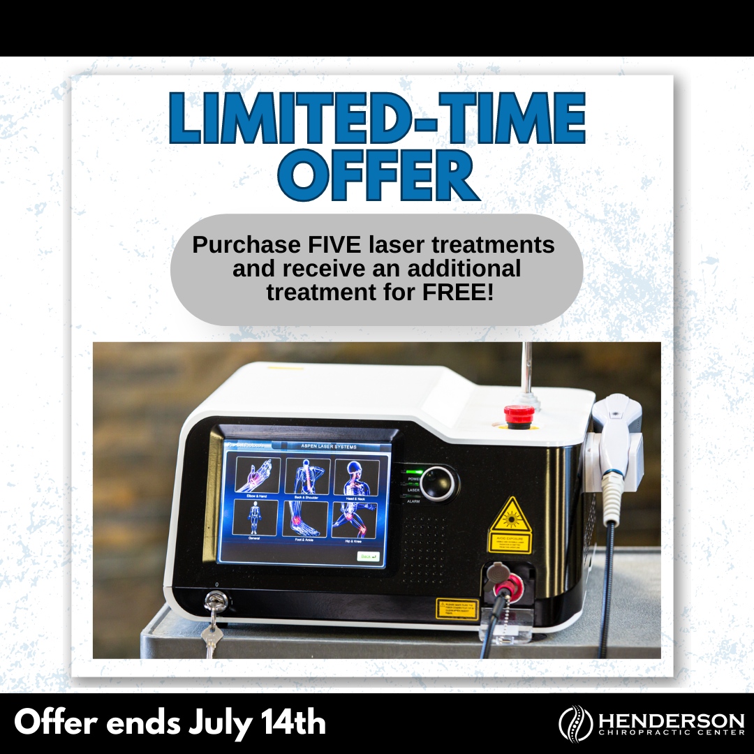 HendChiroCenter's tweet photo. Take advantage of our limited-time offer: Purchase FIVE laser treatments and receive an additional treatment for FREE! 🎉

This exclusive promotion is available until July 14th.

Call us at (252) 430-8000 to schedule your first treatment today.

#HendersonChiroCenter #HendersonNC https://t.co/v10gLze31x