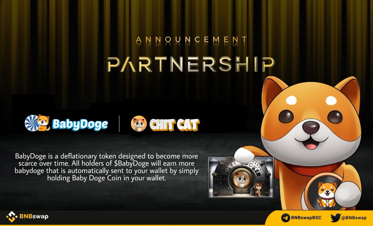📢 <a href="/ChitCAT_/">ChitCAT</a> partners with #BabyDogeSwap to lock 200,000 tokens using the #BabyDoge token locker!

#ChitCAT is decentralized app for communication based on blockchain technology.

<a href="/BabyDogeCoin/">Baby Doge</a> is a deflationary token designed to become more scarce over time

#Memecoin #BSC $BNB