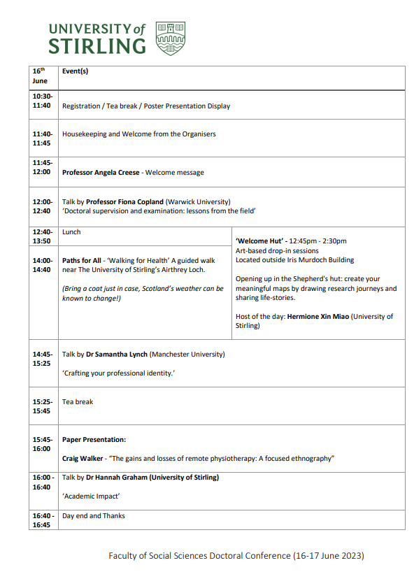 FssDocConf's tweet photo. The Programme for our FoSS PGR Conference on Friday 16 and Saturday 17 June 
Bring sun protection 🌞 https://t.co/pHFRHR5sp2