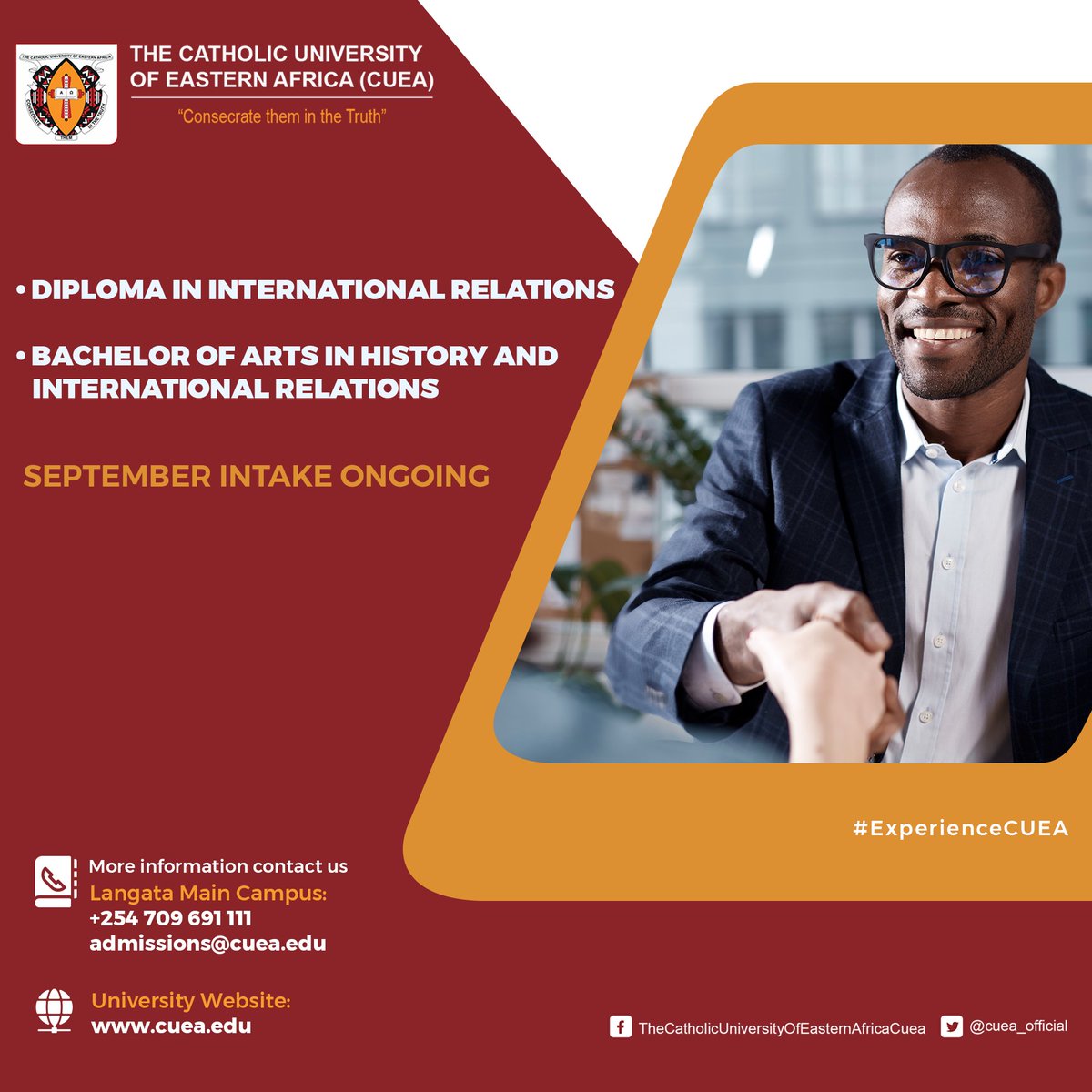 cuea_official's tweet photo. How should Nations relate beyond borders? Study International Relations with us. Apply for our September intake. Email admissions@cuea.edu +254709691111 #education #UniofChoice #ExperienceCUEA #Studyincuea https://t.co/Rr2ZuYpi0v