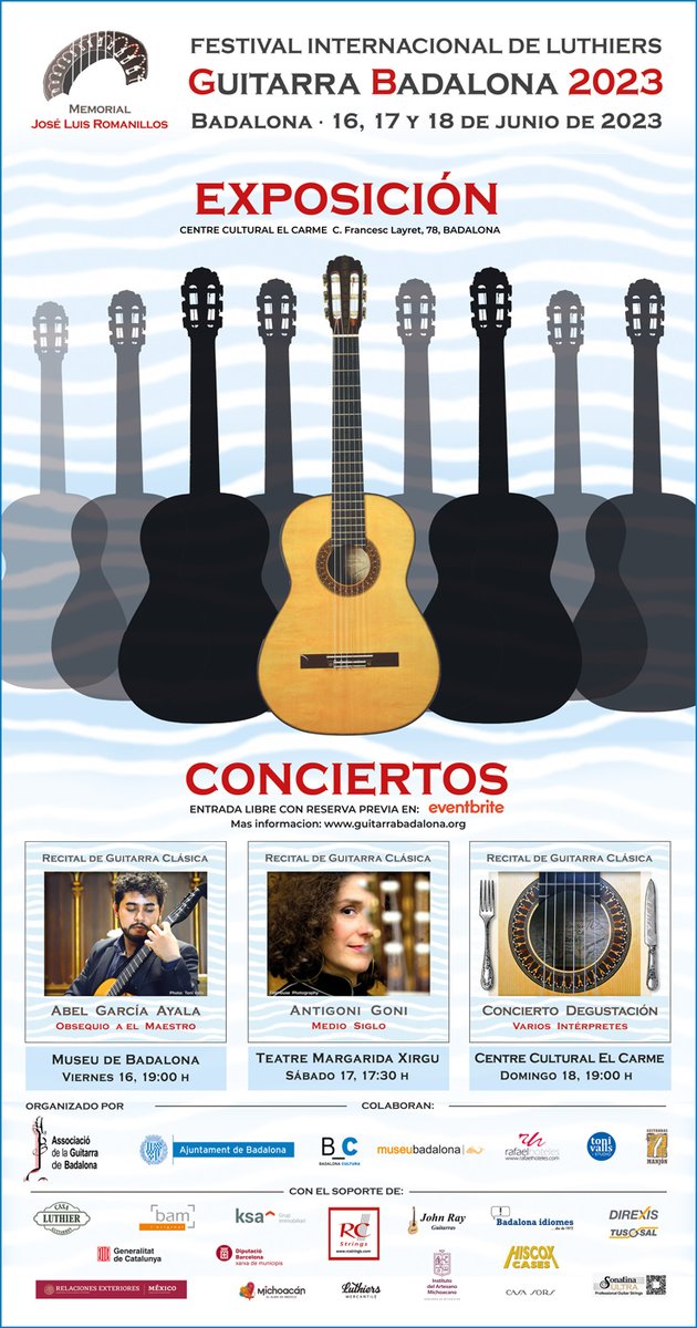 Falten pocs dies!  A Badalona! Treballant per oferir un esdeveniment d'interès per a professionals i aficionats a la guitarra, però també per a tots els amants de la música, l'artesania i la cultura en general. Més info: guitarrabadalona.org
<a href="/AgendaCultura/">Agenda Cultural de Catalunya</a> <a href="/tallerlutier/">El taller del lutier</a>