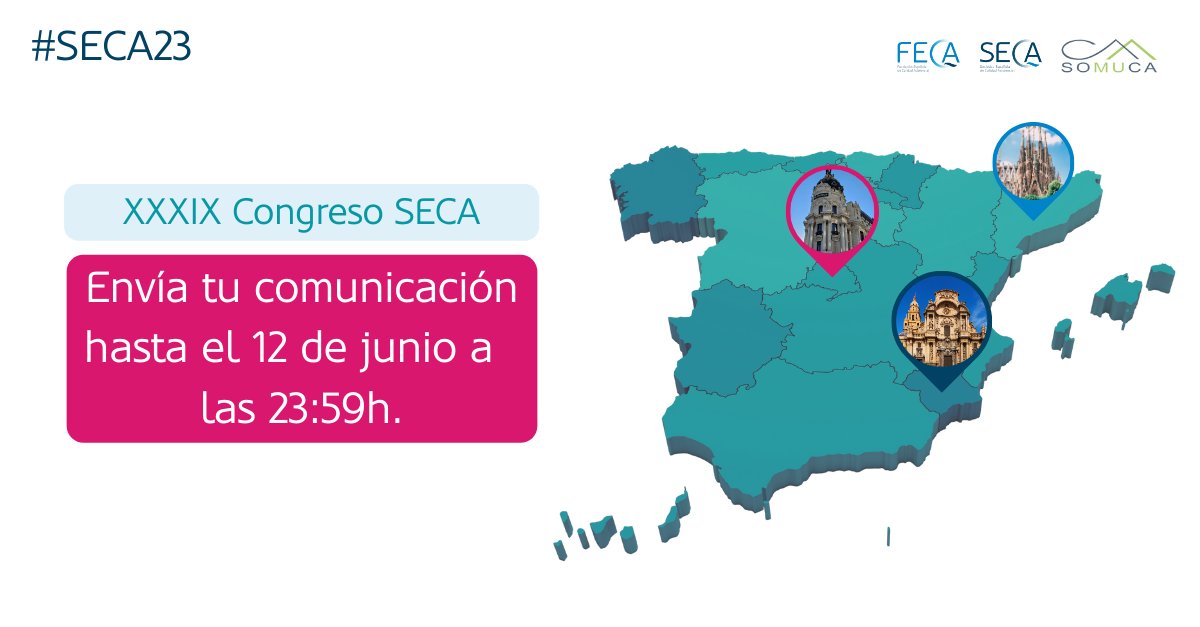 ⌛ Quedan pocas HORAS para que finalice el plazo de envío de comunicaciones para el Congreso #SECA23, y Murcia sigue encabezando la lista de comunicaciones enviadas, seguida de Madrid y Cataluña. ¡No te quedes fuera de plazo! calidadasistencial.es/xxxix-congreso…
#CalidadAsistencial