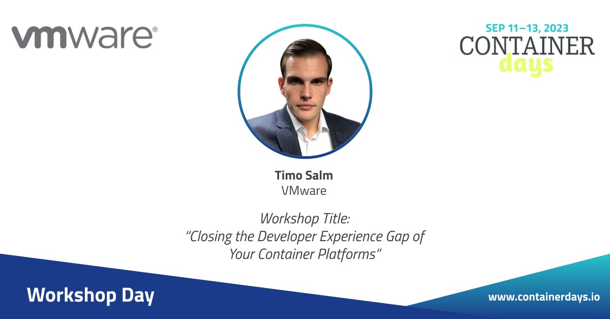 Make sure to book your place at @VMwareTanzu workshop onsite at @ConDaysEU with @salmto 👉🏻 Closing the Developer Experience Gap of Your Container Platforms

📌When: September 13th, 2pm - 6pm

🎟️Ticket fee: €149

❗ Tickets are strictly limited

bit.ly/3ozvmTz

#CDS23
