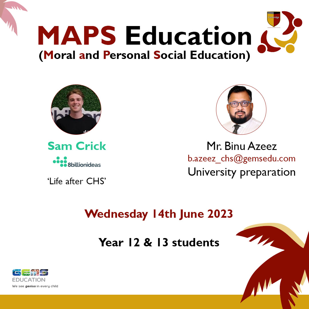 GemsChs's tweet photo. We are excited to let you know that our students from Years 12&amp;13 will be participating in the event "Life after CHS" with our partners at 8Billion Ideas to assist them get ready for post-educational issues that are significant to all young people.
#8BillionIdeas #HPLedu https://t.co/nH3Aeo0jc7