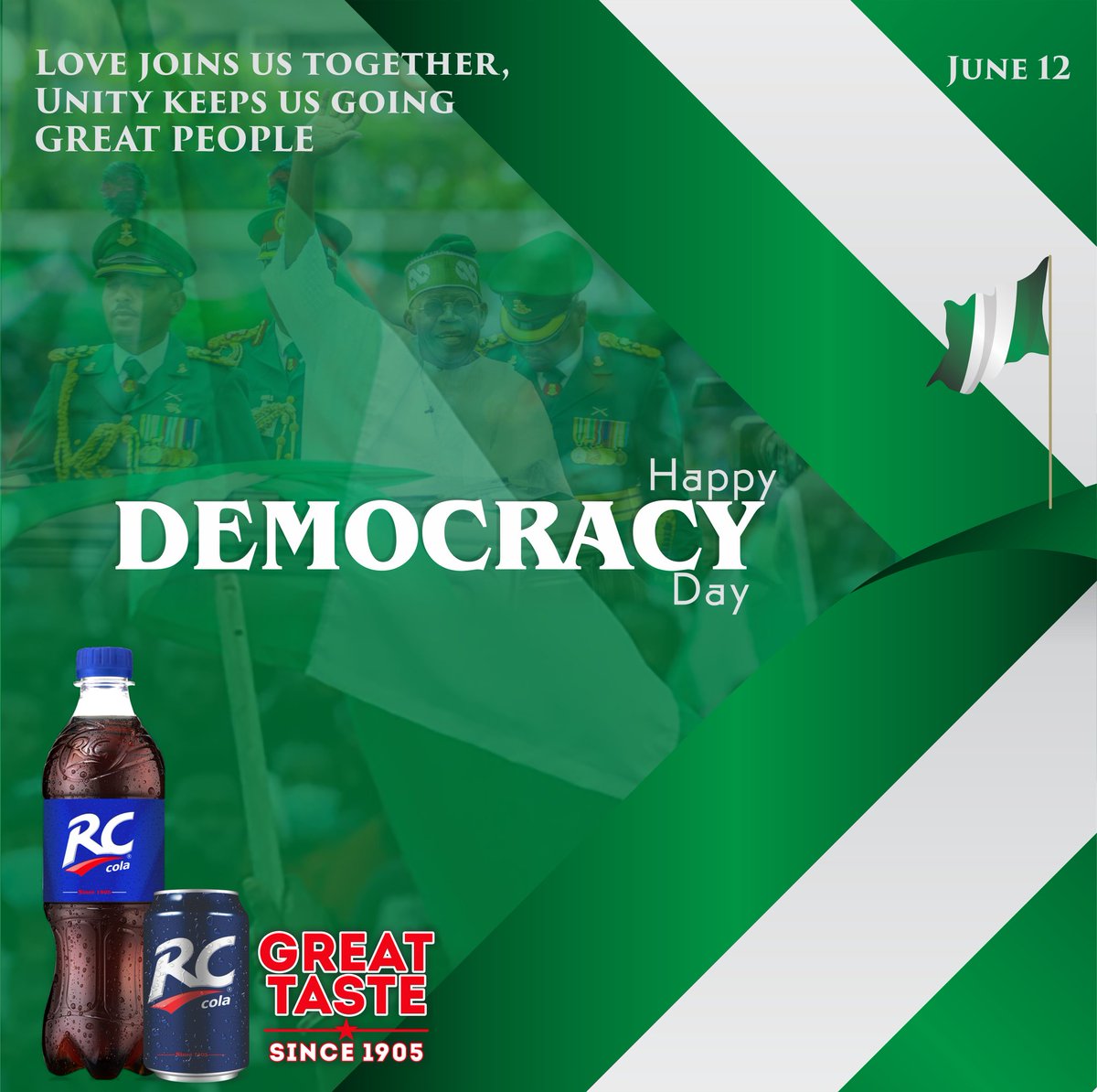 rccolang's tweet photo. #RCCola #RCColaNigeria #DrinkRCCola #greattaste #since1905 #RCCI #happydemocracydaynigeria #greatpeople https://t.co/nE09pqOdN2