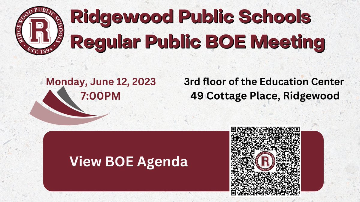 Reminder: BOE Meeting tonight #TeamRidgewood #MaroonPride