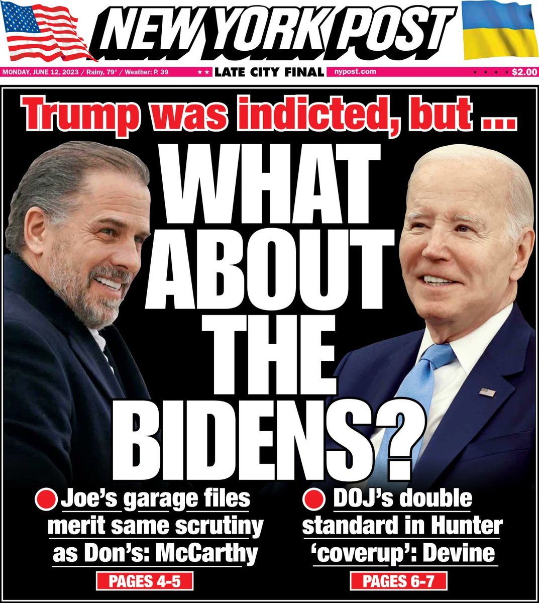 Today's cover: Biden laughs off FBI bribery claims as evidence against him and Hunter mounts trib.al/dkJrGUI