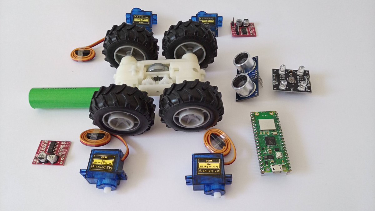 ullisun58's tweet image. Hi on this sunny #magPiMonday
I found in the toys box of my children this 4 wheel driven gear and in my sparepart box theese servos / sensors and a Pico. Now it is time to create a 4wheel driven robot as POC of a 4WD lane mower
#Robotics MINI #PiMowBot @TGD_Consulting