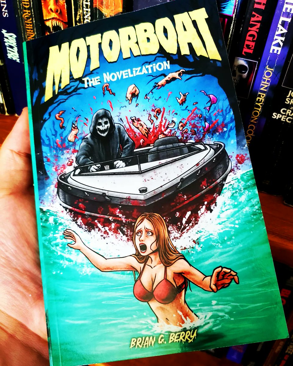 BGBhorror's tweet photo. A bit of self-promotion with @SRSCinema and their film Motorboat! Still cracking the keys on Nail Gun Massacre novelization with a few others I can't mention, but I had a lot of fun with this one. House Shark will be out this week, with more SRS titles on the way #horror #books https://t.co/908nfJUy5U
