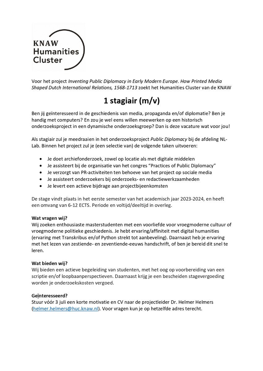 PrintDiplomacy's tweet photo. 📢 Spread the word: wij zijn op zoek enthousiaiste masterstudenten die graag willen meewerken aan ons historische onderzoeksproject #stagevacature https://t.co/lxZQV6La6u
