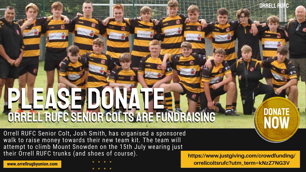 OrrellRUFC's tweet photo. No sooner had we announced our Senior U18s Colts Team, they had organised a fundraiser to help towards their new kit!. Please support this great bunch of lads as they attempt to climb Snowden wearing just ORUFC trunks &amp; shoes!!!  You can donate here: 
https://t.co/JzDkvhlBE0 https://t.co/izs3QGLl3F