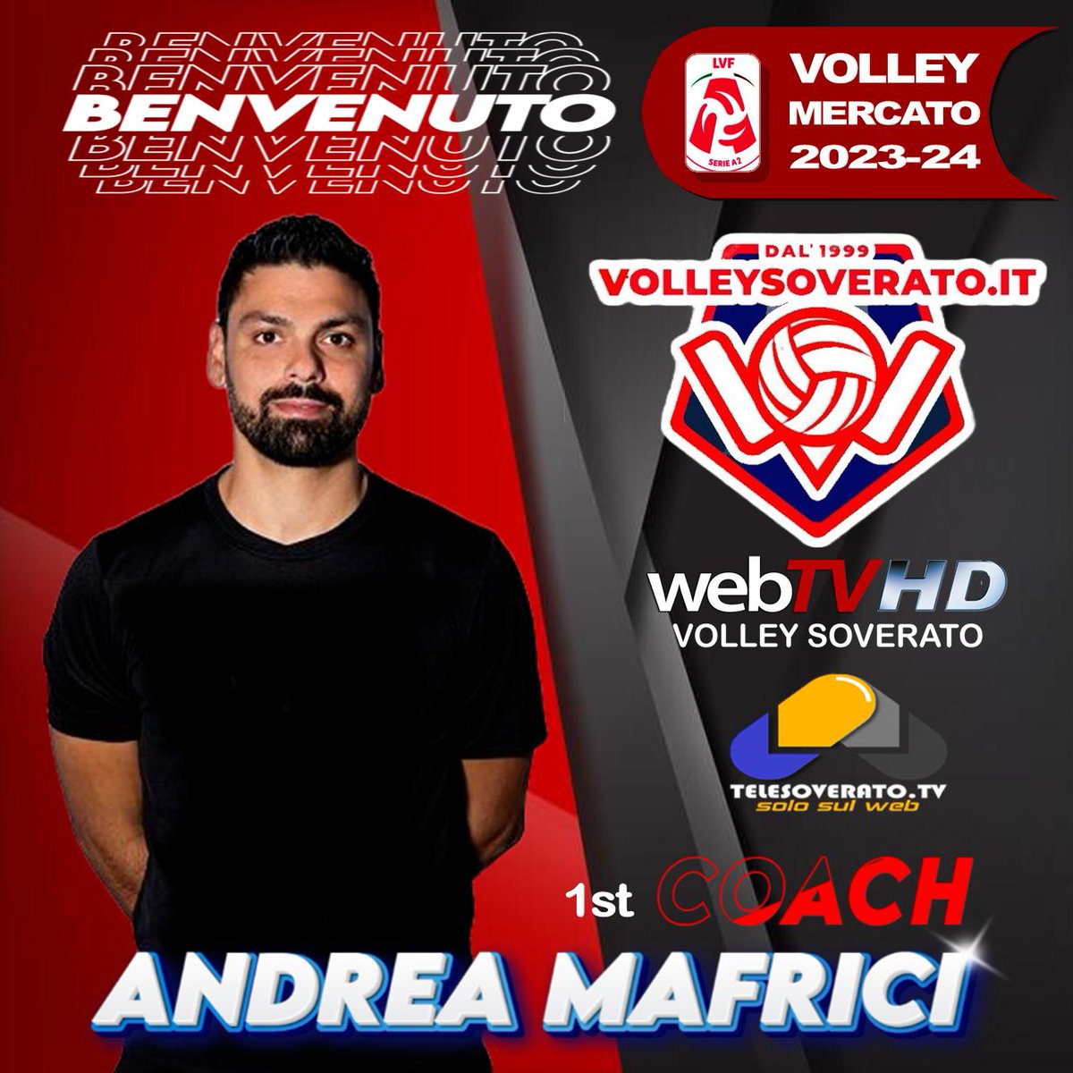 SoveratoVolley's tweet photo. NEWS MERCATO: ufficiale ANDREA MAFRICI É IL NUOVO COACH DEL VOLLEY SOVERATO PER LA STAGIONE 2023-24 di serie A2 F. https://t.co/qfcjj6fedJ