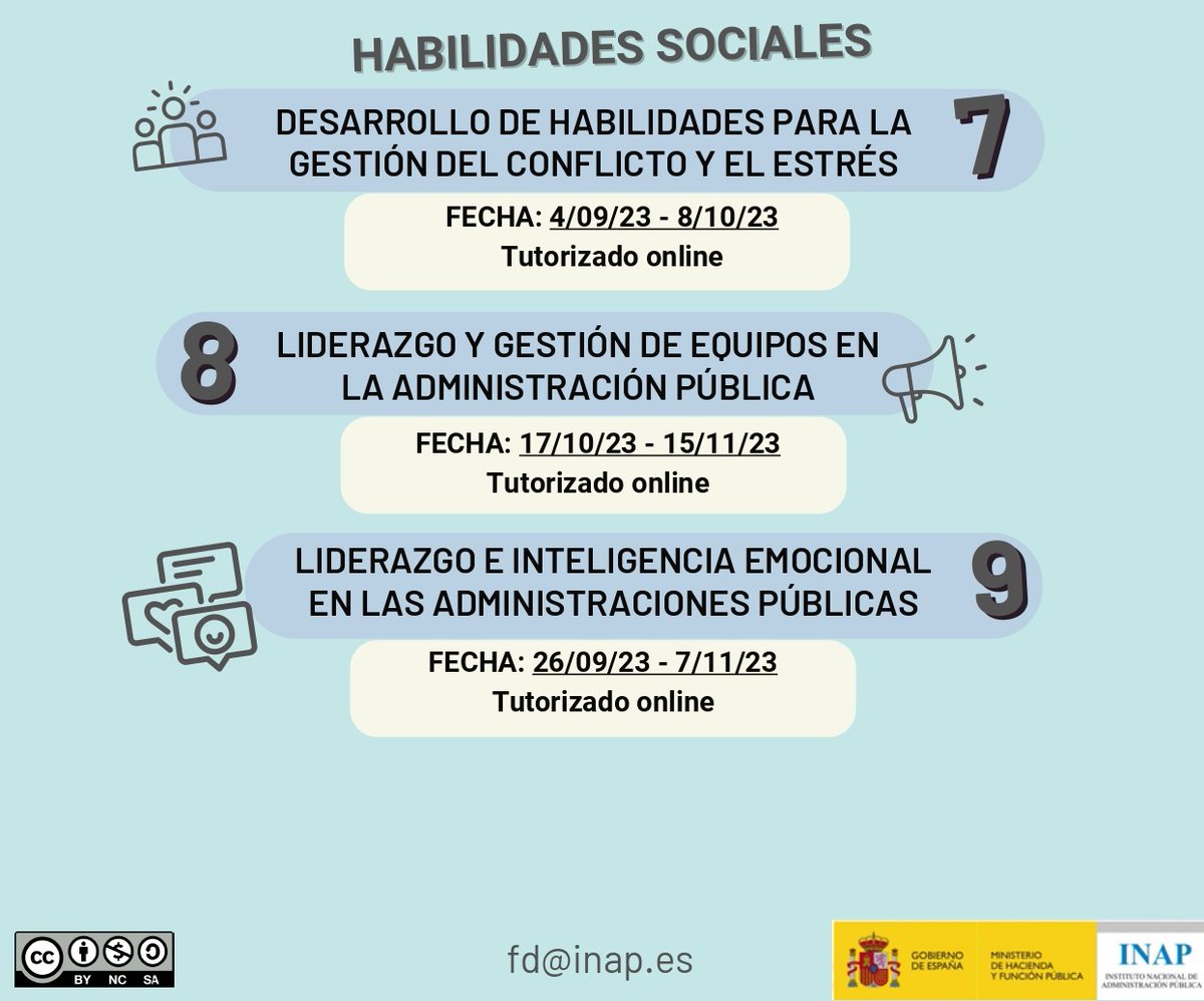 INAP_ES's tweet photo. Convocatoria de actividades formativas del Programa de Aprendizaje Directivo para el último semestre de 2023

👨‍💻 9 actividades dirigidas al personal directivo y predirectivo de todas las AAPP

📅 Solicitudes: hasta el 16 de junio

📌 Más información: https://t.co/1zlbd6zNz7 https://t.co/Vto1gvF0SQ