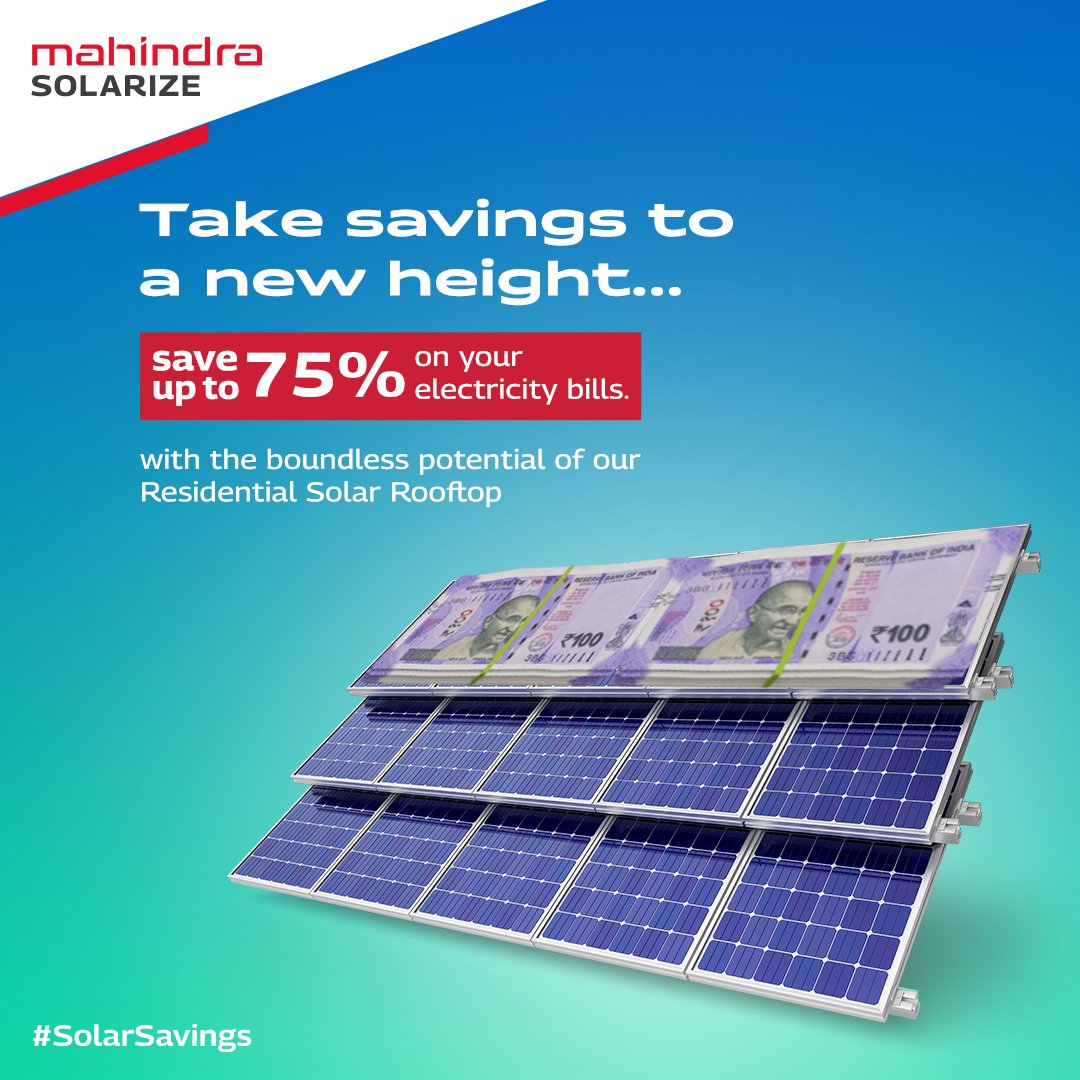 MSolarize's tweet photo. Say hello to clean, affordable power and goodbye to high energy bills. #SolarSavings
Call on: +91 8181010148
#WeAreMahindraSolarize #SolarizeToRise #MahindraSolarize #BetterTomorrow #SolarPowerIndia #SolarEnergy #RenewableEnergy #ResidentialSolarPanels #SolarPanels https://t.co/zgwL9NEdk0