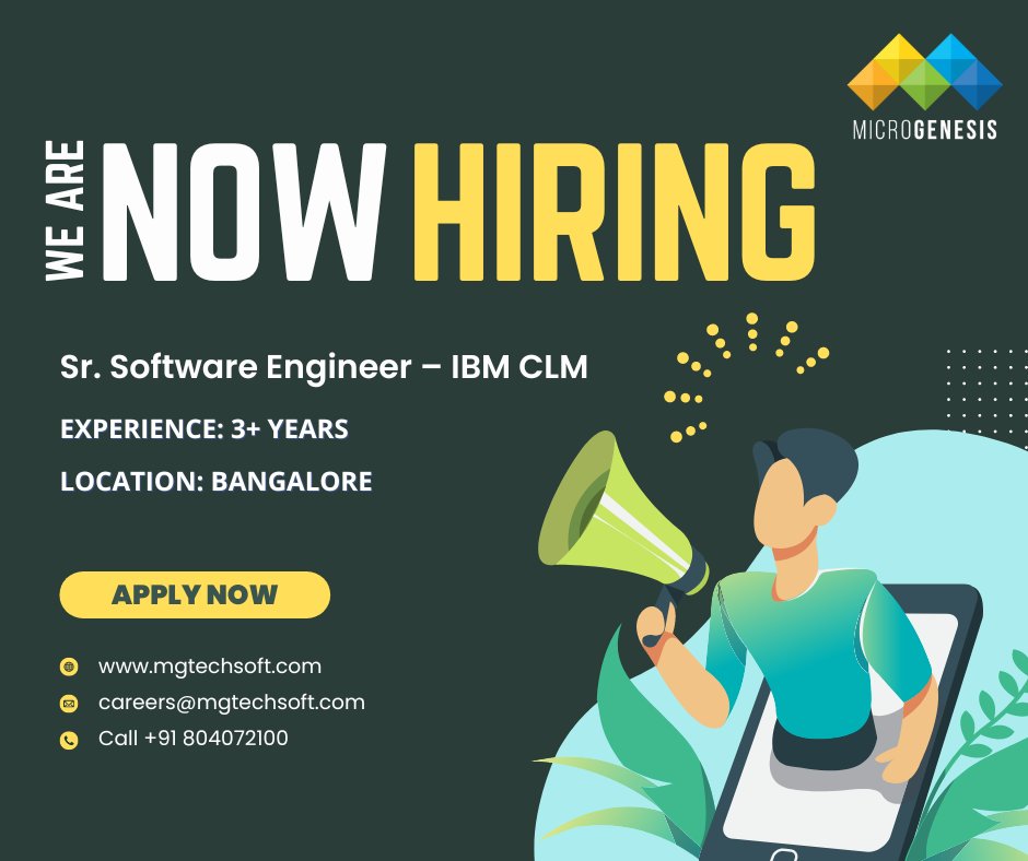 Mgtechsoft's tweet image. 📢 Exciting Job Opportunity! 👉 Ready to level up your career? Join our team in Bangalore as a Sr. Software Engineer and work with cutting-edge technologies on IBM&apos;s CLM platform.

#Hiring #JobOpening #SrSoftwareEngineer #IBMCLM #Bangalore #TechCareer #SoftwareDevelopment