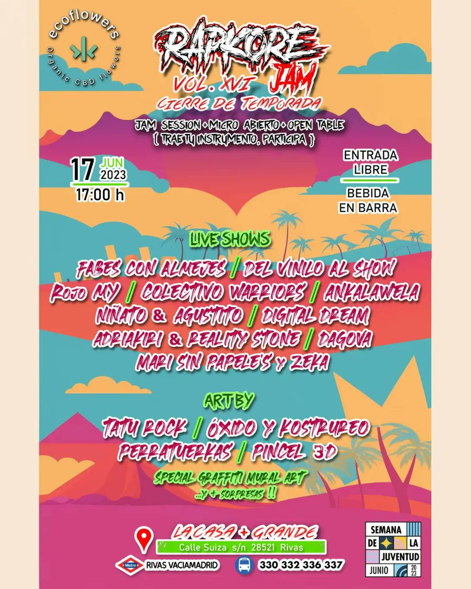 Este sábado.
Festivalazo gratis para despedir la temporada¡!¡
Rivas la casa+grande. 
Alli nos vemos¡!¡