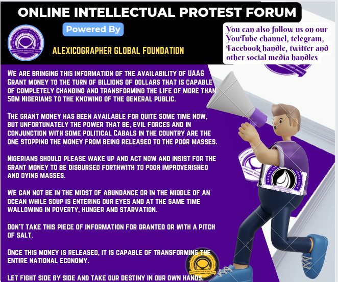 God has decided to remember &amp; bless the poor suffering masses by bring a foreign aid to the turn of hundreds of trillions of Naira, that is capable of revamping the entire national economy.
It's now left for the youth to fight for their right &amp; freedom.
<a href="/ARISEtv/">ARISE NEWS</a>
<a href="/UN/">United Nations</a>
<a href="/CNN/">CNN</a>
<a href="/BBCNews/">BBC News (UK)</a>