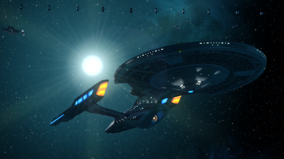 ZeroSpectra's tweet photo. All things considered, I think I like the way the Sovereign refit material looks on the Constitution III. The gold deflector really looks nice. https://t.co/6e2buwjO7J