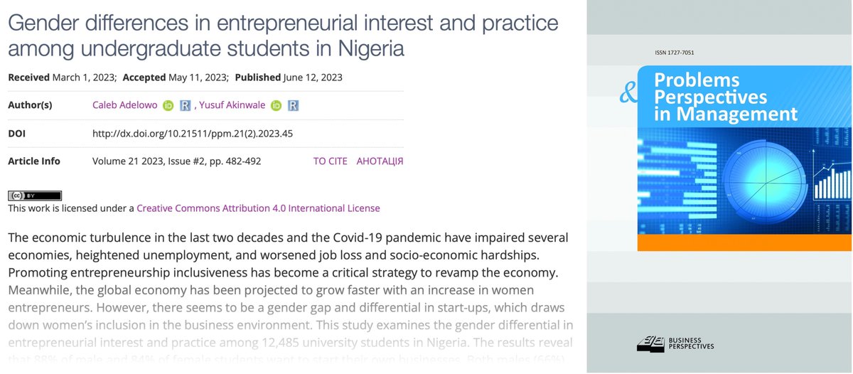 PPM_Journal's tweet photo. 🔗 https://t.co/YUhNImxInN
📝 Gender differences in entrepreneurial interest and practice among undergraduate students in Nigeria
👥 Caleb Adelowo, Yusuf Akinwale https://t.co/g1x1NUGgq4