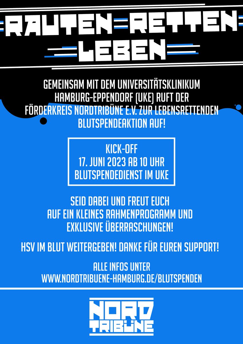hsv_sc's tweet photo. Blutspende rettet Leben. Deshalb schließen wir uns dem Aufruf vom Förderkreis Nordtribüne an 🔷👇 https://t.co/lnhQzWAcFe