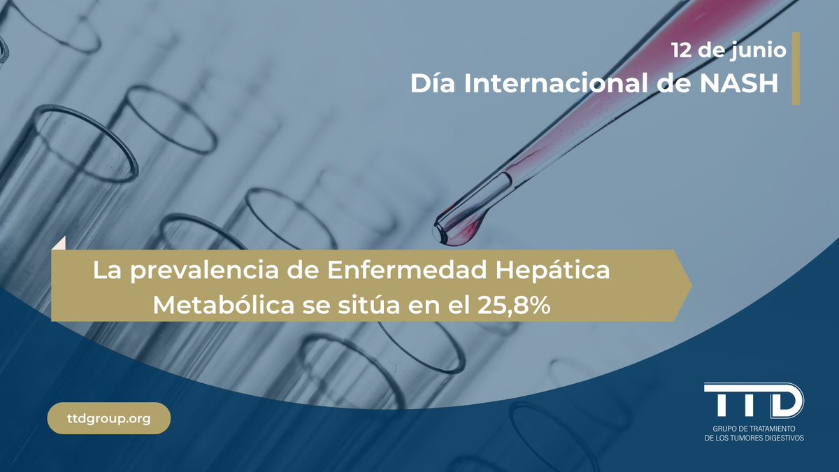 📍Los casos de NASH siguen aumentando en España, sobre todo entre pacientes con obesidad o síndrome metabólico.⬇️

La presencia de hepatocarcinoma en pacientes con hígado graso se ha✖️3 en la última década.

Desde el TTD seguimos investigando en tumores digestivos🔬🧬

#NashDay