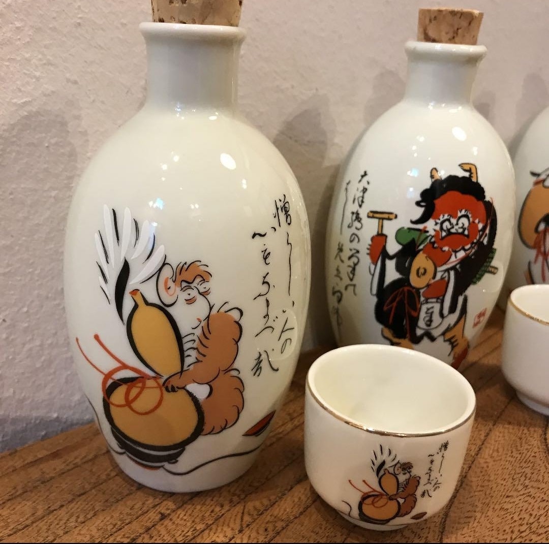 🐕 Big deals! Japanese Sake Set 'Otsu-e' Porcelain (6 pcs / SET ) Vintage Unused ; Rare find ! (empty) only at $73.60 on etsy.com/listing/128599… Hurry. #VintageGift #JapaneseDecor
