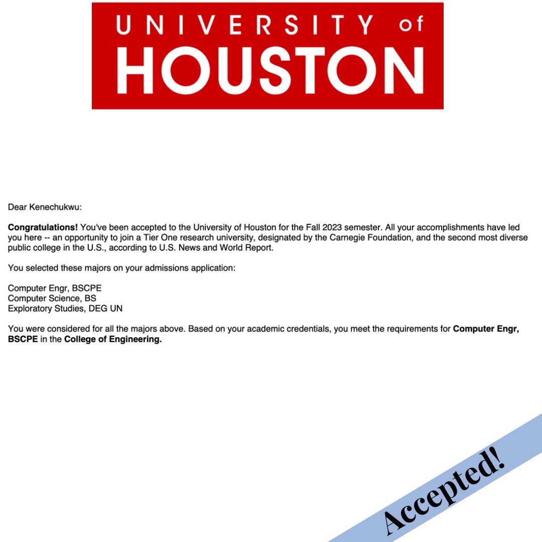 Perfect way to start the week 🏅

Congratulations to our student -
'Kenechukwu' who got accepted into University of Houston for Fall 2023.

Follow @college_aupier for more college prep content
•
#CollegeAuPier #Collegeapplication  #highschoolstudents #universityofhouston