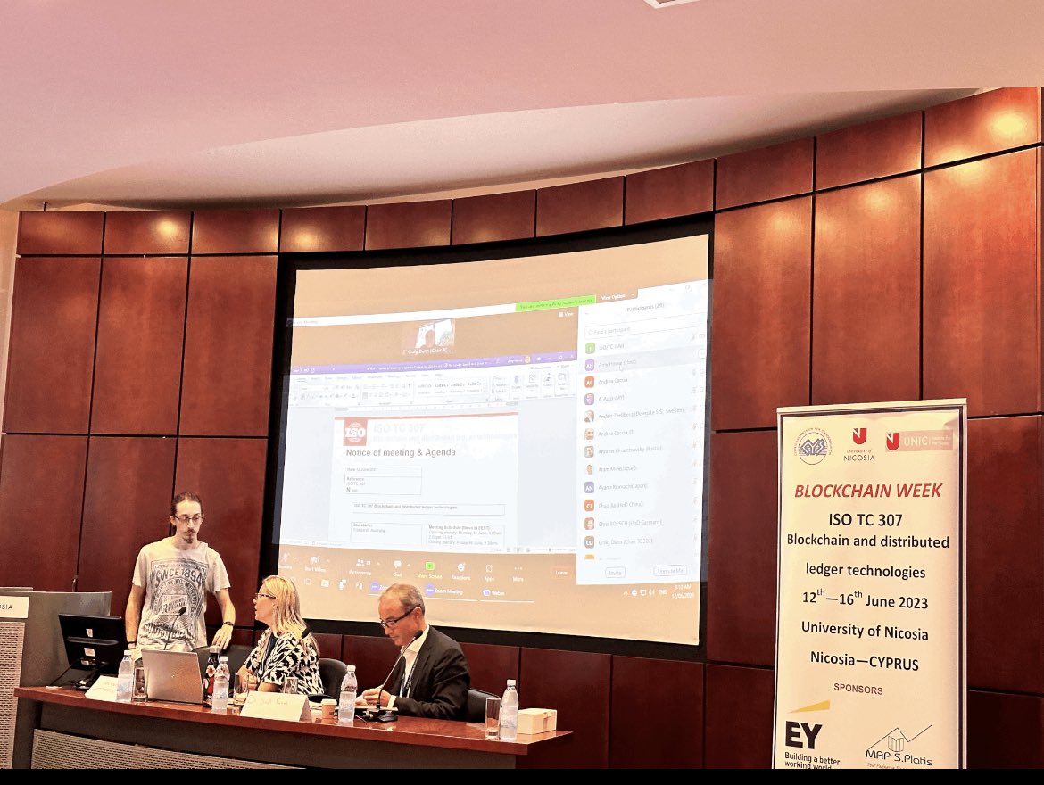 MHiesboeck's tweet photo. The amazing @gverdian is in Cyprus this week Kicking off ISO - International Organization for Standardization
#TC307 at the University of Nicosia.
Working together since 2016 on the #BlockchainISOStandard to help standardise blockchain for mainstream adoption. $QNT https://t.co/oWH4SzMcfv