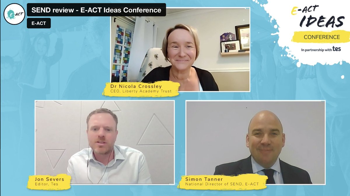 EducationEACT's tweet photo. Watch @andreimich @Nic_Crossley1 @simontanner_SEN and @jon_severs discuss the SEND review at the E-ACT Ideas Conference in partnership with @Tesforteachers: https://t.co/gnXrk3PJzX #EACTIdeas #SEND #EACTIdeasConference https://t.co/awyLoxZhCx