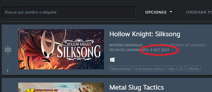 QUE EN STEAM HAN PUESTO FECHA PARA SILKSONG POR FINNNN!!!!! ME MUERO SE VIENEEEEE