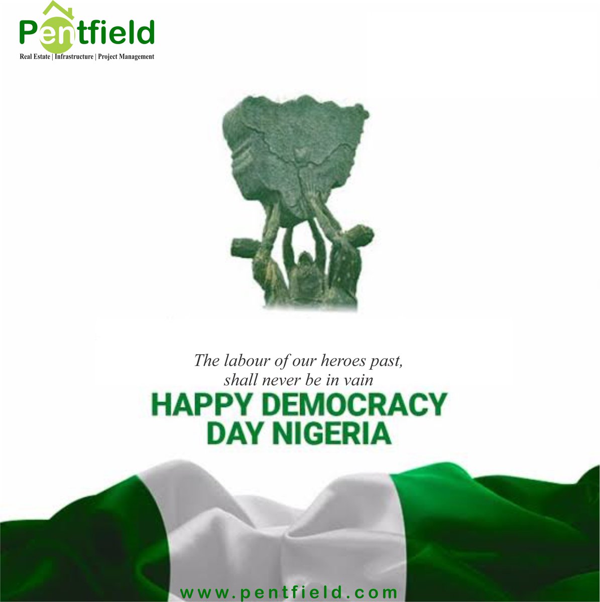 PentfieldN's tweet photo. All of us @PentfieldN join our compatriots to celebrate democracy day in Nigeria.
#DemocracyDay #DemocracyDay2023 #Pentfield #realestate #MondayMotivation #infrastructure #projectmanagement https://t.co/CaWkJPKWoo