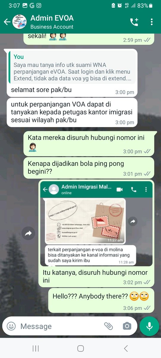 Haloo <a href="/ditjen_imigrasi/">Ditjen Imigrasi</a> ini petugasnya pada kemana yaa, respon satu kali lalu hilang! Dan jawaban tidak membantu 🤦‍♀️🤦‍♀️
Sekalinya dijawab, dilempar ke imigrasi setempat. Lha <a href="/imigrasimalang/">Kantor Imigrasi Malang</a> nyuruh nanya ke nomor ditjen nya.
WTF man, pelayanan kok dari jaman cave man sama aja !! 🥺🤬