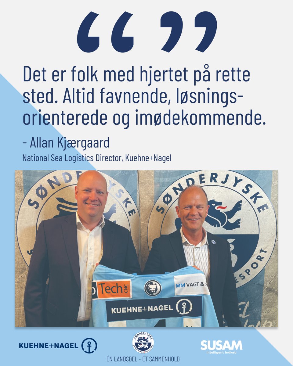 🚢 𝗦𝗨𝗦𝗔𝗠 𝗹𝗮𝗻𝗱𝗲𝗿 𝗸æ𝗺𝗽𝗲𝗮𝗳𝘁𝗮𝗹𝗲 𝗺𝗲𝗱 𝘃𝗲𝗿𝗱𝗲𝗻𝘀 𝘀𝘁ø𝗿𝘀𝘁𝗲 𝘀ø- 𝗼𝗴 𝗹𝘂𝗳𝘁𝗳𝗿𝗮𝗴𝘁𝘀𝘀𝗽𝗲𝗱𝗶𝘁ø𝗿 🚢
En ny, omfattende samarbejdsaftale med <a href="/Kuehne_Nagel/">Kuehne+Nagel</a> er nu i havn til stor glæde i SønderjyskE. Læs mere på soenderjyske.dk👏